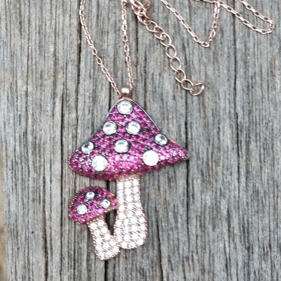 Rose gold rubies & white Topaz mushrooms 17" - Picture 5 of 6
